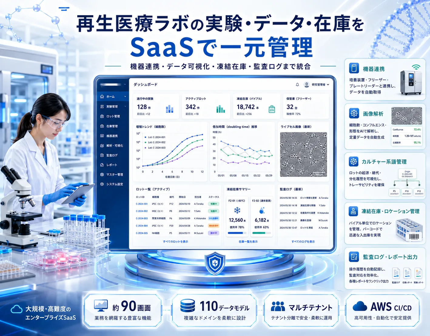 再生医療ラボ向け 細胞培養管理 SaaS — 画面イメージ 1