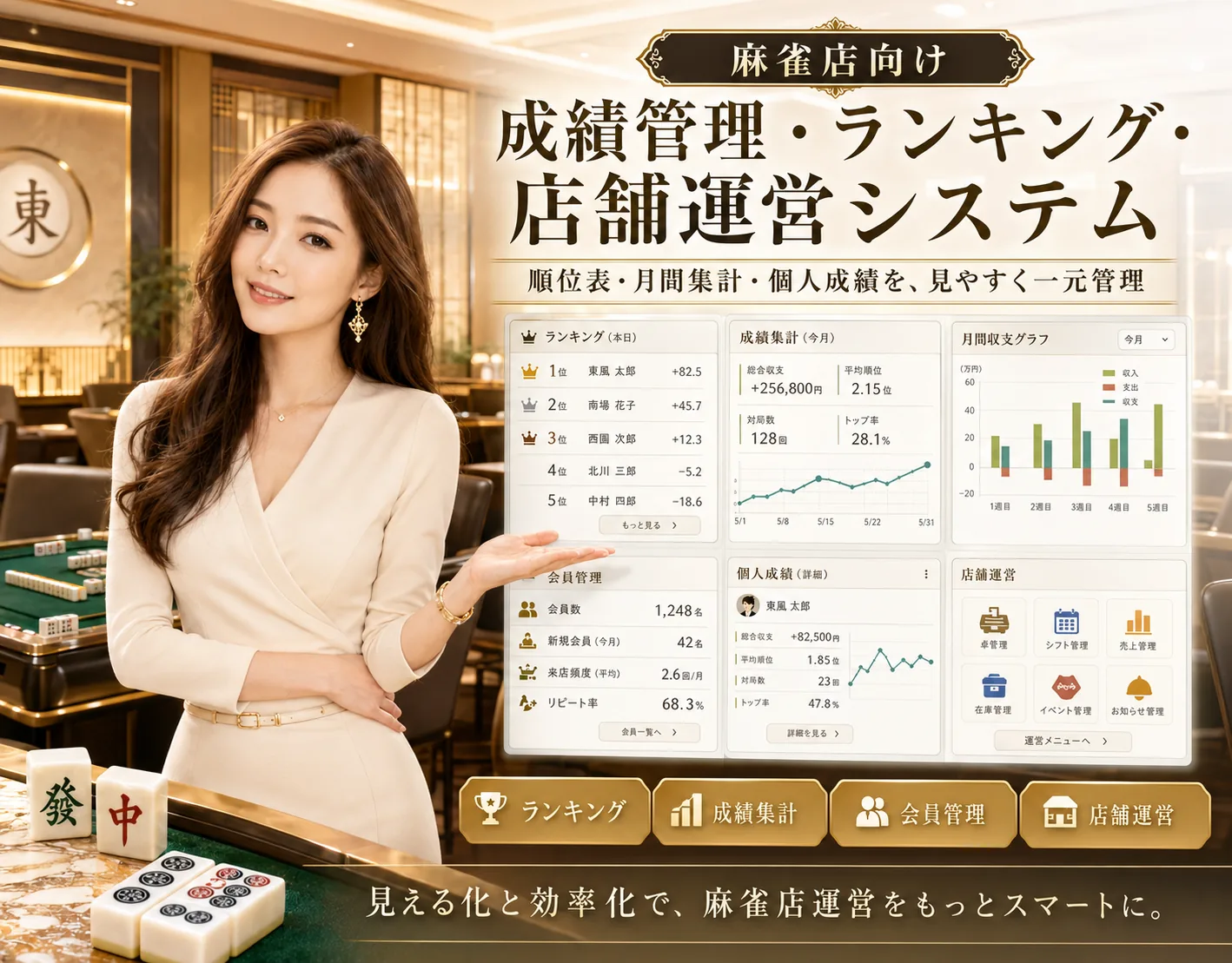 麻雀店舗向け 成績管理・ランキングシステム — 画面イメージ 1